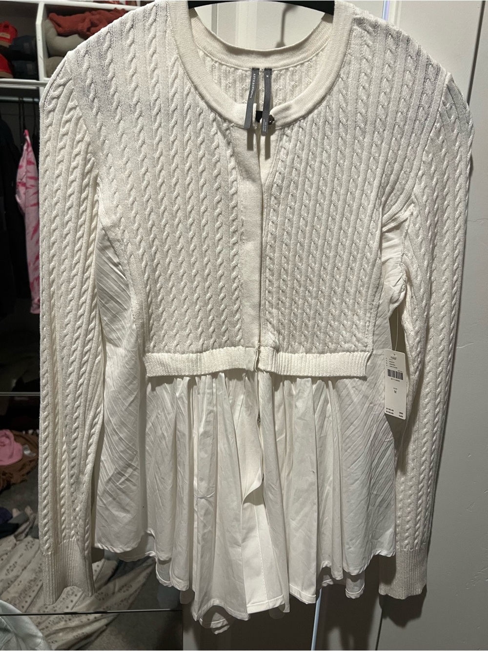 Anthropologie Ivory Cable-Knit Peplum Cardigan